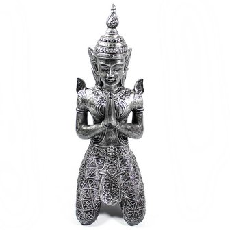 tempelwachter-polyester beeld oud zilver 