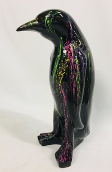 pinquin 70 cm kunst design zwart colorful splash