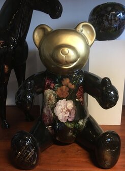 Teddy beer XXL kunsthars hoogglans zwart Flower design  