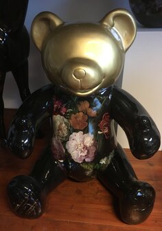 Teddy beer XXL kunsthars hoogglans zwart Flower design  