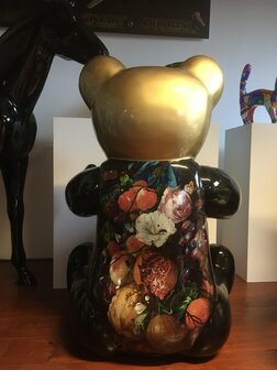 Teddy beer XXL kunsthars hoogglans zwart Flower design  