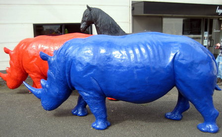 neushoorn Rhinoceros beeld polyester blauw