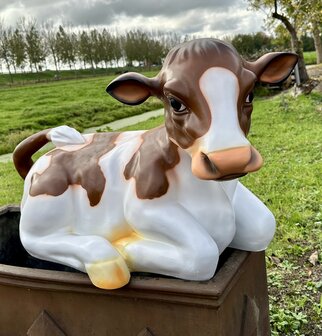 koe  kalf liggend - roodbont - 87cm