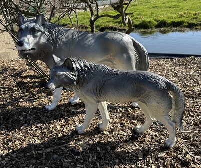 wolf staand polyester beeld