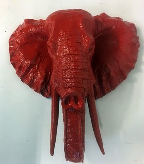 olifant hoofd rood polyester 38cm