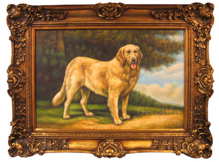 Schilderij op doek olieverf  Lijst - hond golden retriever 