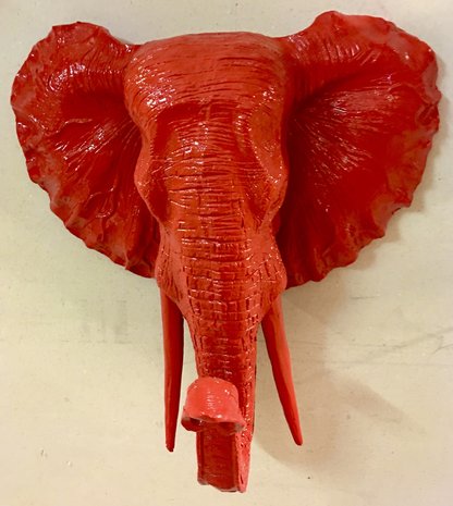 olifant hoofd rood polyester 38cm
