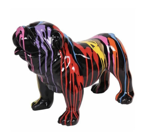 Engels bulldog Bobby kunst beeld zwart met dripping 