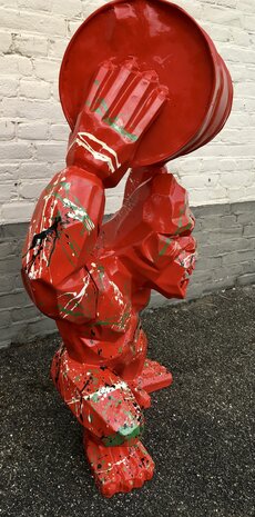 gorilla-aap met ton rood/splash in origami design 95cm hoog 