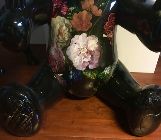 Teddy beer XXL kunsthars hoogglans zwart Flower design  