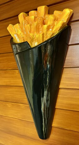 Frietzak -patat-wand reclame zwart