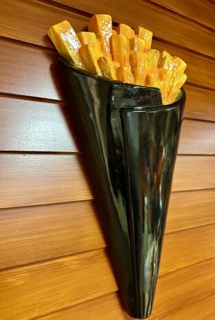 Frietzak -patat-wand reclame zwart