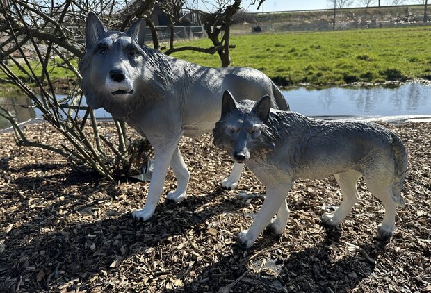 wolf staand polyester beeld