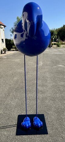 Vogel kunstwerk op metalen voet &ndash; blauw 