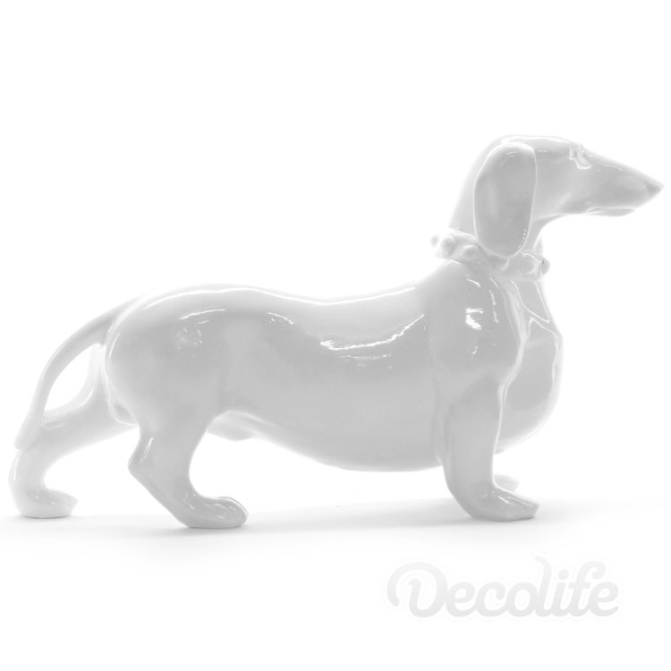 Teckel - beeld-polyresin-wit 38cm