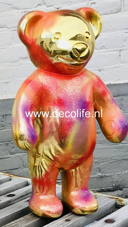 Teddy beer Bald Bear Bros  polyester beeld in metallic splash paint