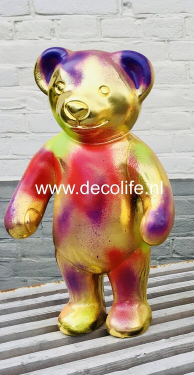Teddy beer Bald Bear Bros  polyester beeld in metallic splash paint