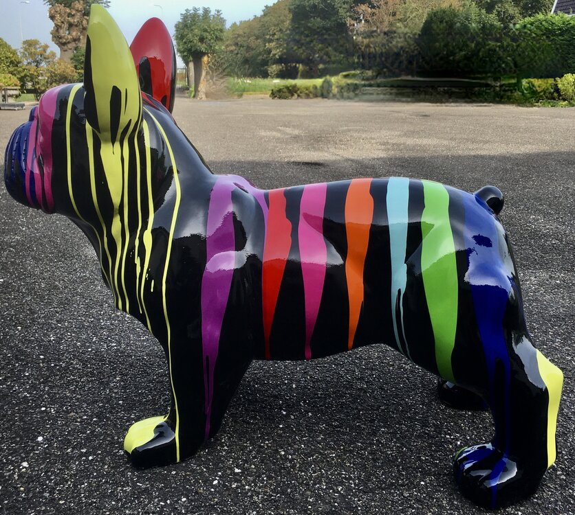 Franse bulldog 90 cm polyester beeld zwart dripping -hond