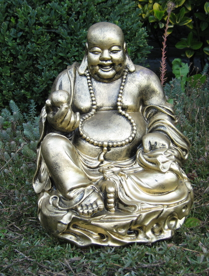 Boeddha Beeld Polyester old silver31cm