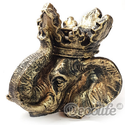 olifant- kop-kroon-bloempot gebronsd -wanddecoratie-