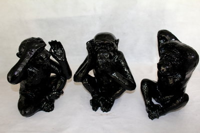 aap horen -zien-zwijgen- 35cm set van 3 stuks zwart