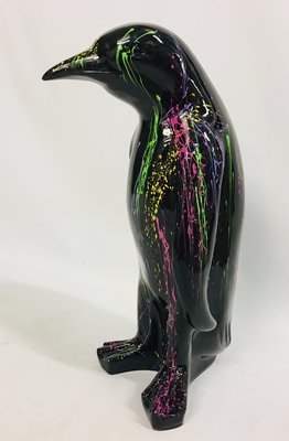 Pinguin  kunst beeld in zwart  colorful splash