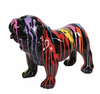 Engels bulldog Bobby kunst beeld zwart met dripping -hond