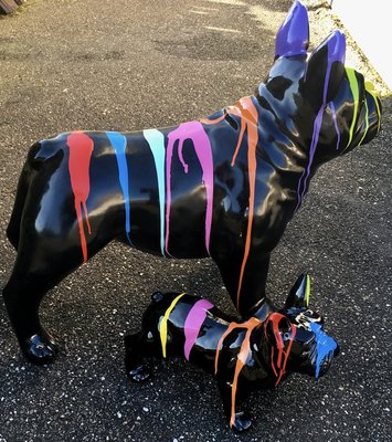 Franse bulldog 90cm polyester beeld zwart dripping -hond