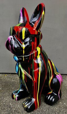 Franse bulldog Max kunstbeeld zittend met bril en stropdas 58cm