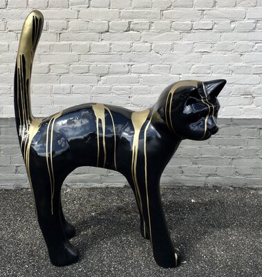 kat - hoge rug -polyester beeld goud  zwart trash