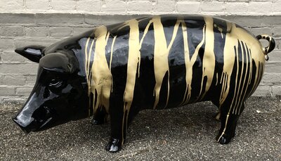 Kunst varken 100cm - goud zwart design Trash