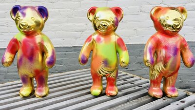Teddy beer 3x Bald Bear Bros  polyester beeld in metallic splash paint