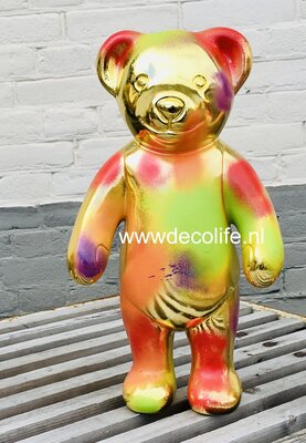 Teddy beer Bald Bear Bros  polyester beeld in metallic splash paint