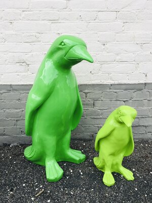 pinquin groen polyester  set van 2 pinguin beelden