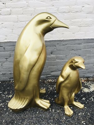 pinguïn goudpolyester  set van 2 pinguin beelden