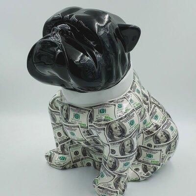 Engels bulldog - abstracte kunst uitvoering - zwart met dollars