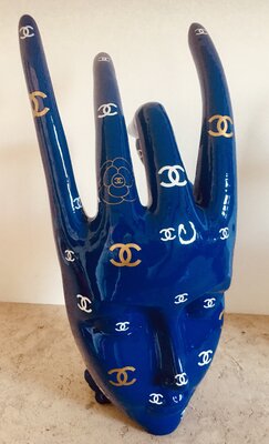 Street Art I Love You Hand & Face Veneciano sculpture Blue 42cm