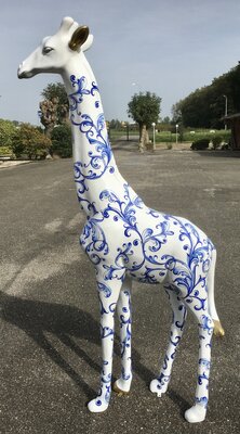 Giraffe 205 cm -kunst beeld Delft Blue Design