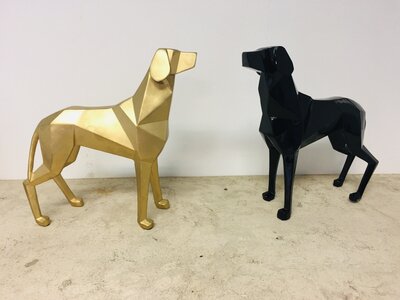 Set van 2  Dogs Origami  beeldjes -dog - goud en zwart