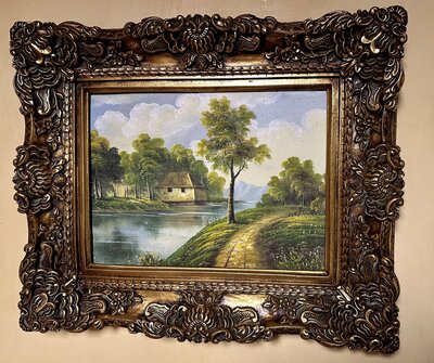 Schilderij incl. Lijst - Landschap Huis aan Water  60 cm