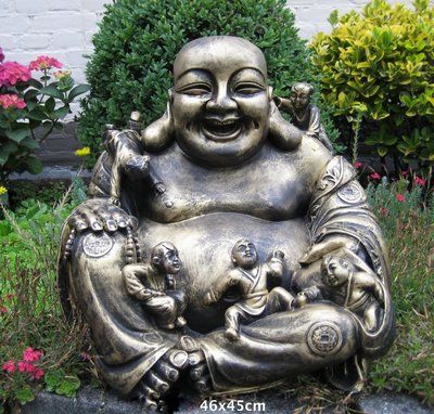 Boeddha met kinderen polyester beeld gebronsd