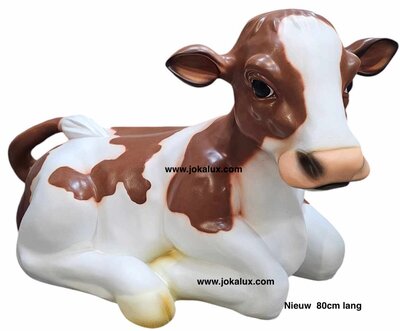 koe  kalf liggend - roodbont - 80cm