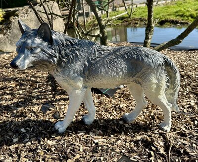 wolf staand polyester beeld