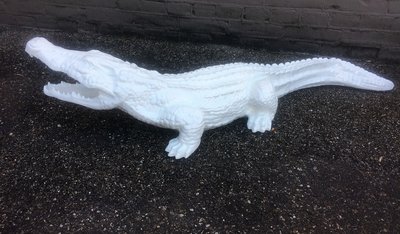 Krokodil beeld 110 cm wit hoogglans