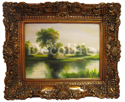 Schilderij incl. Lijst - Landschap Huis aan Water  60 cm