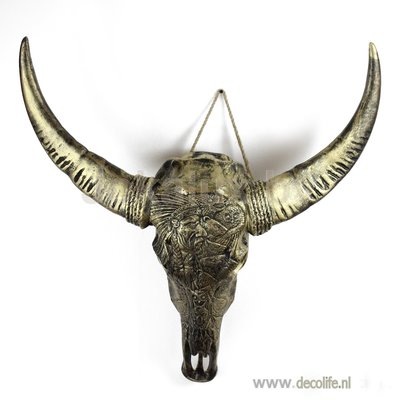 Bizon schedel met gegraveerde indiaan - gebronsd - 65cm