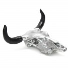 Bizon schedel 65 cm  zilver met zwarte horens artresin
